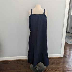 Magaschoni Navy Organic Cotton Midi Dress Lace Strap Detail Medium Beach Boho